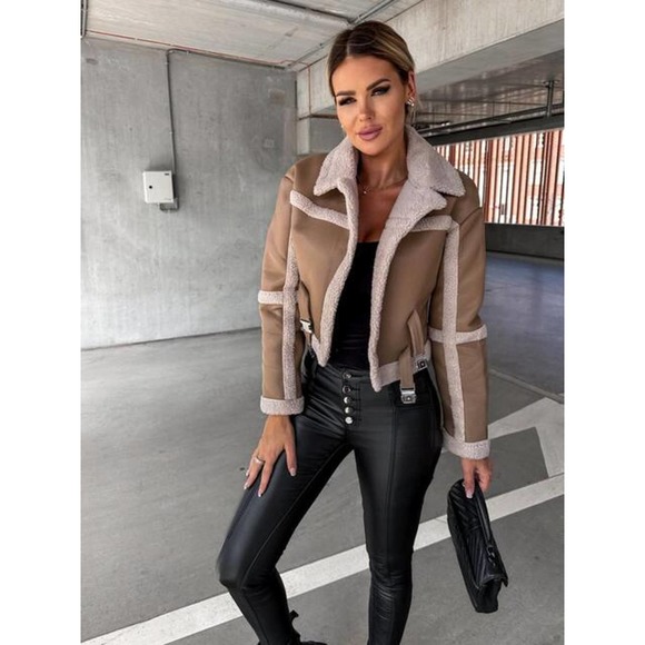 Vegan Leather Sherpa Moto Jacket - Picture 11 of 11